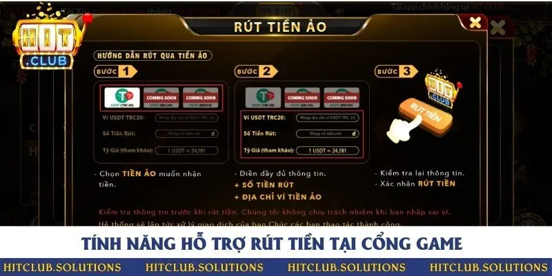 Các tính năng hỗ trợ việc rút tiền và kiểm tra giao dịch nhanh chóng